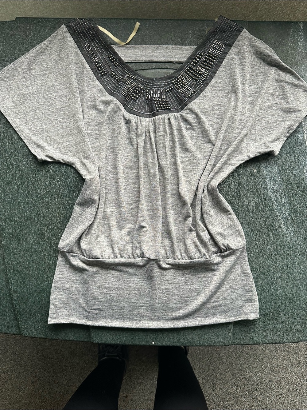 Women's BCX Gray Embellished Neck Dolman Top